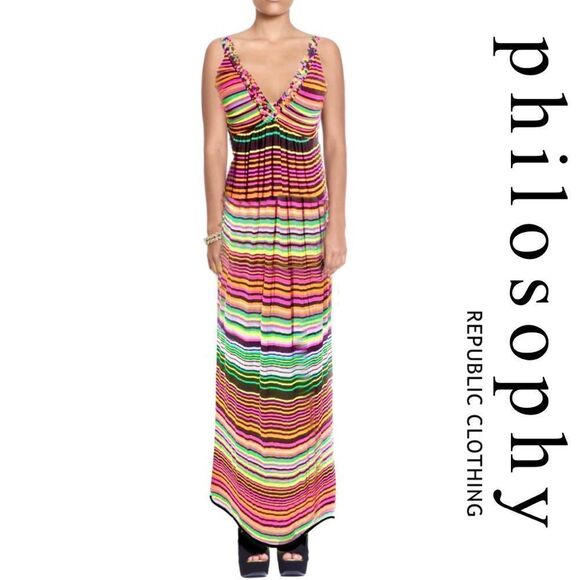 Philosophy Rainbow Stripe Maxi Dress - Picture 1 of 9